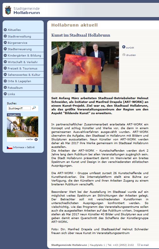 17_05_05_Artikel auf der Homepage der Stadt Hollabrunn